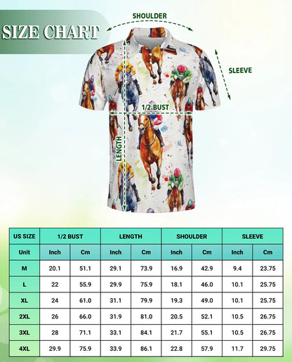Watercolor Horse Racing 3D Polo Shirt for Men – Jockey Derby Sports Style | Netecom