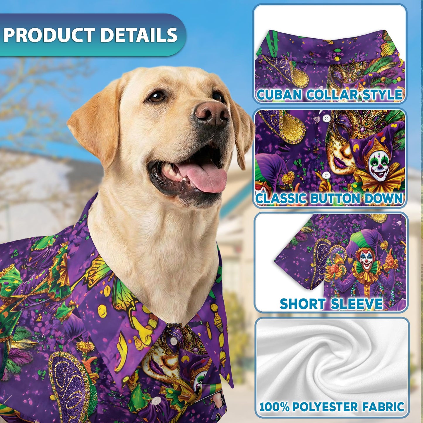 Matching Dog and Owner Mardi Gras Clown Hawaiian Shirts – Fun Tropical Beach Outfit
