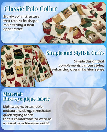 Christmas Cat Polo Shirt - Cozy Winter Kitty Style | Netecom