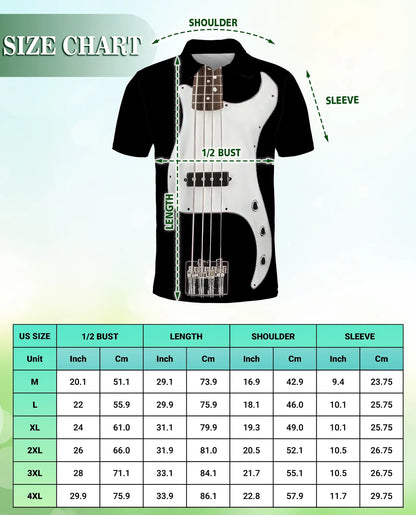 Bass Guitar 3D Polo Shirt for Men – Musician Rock Band Style | Netecom