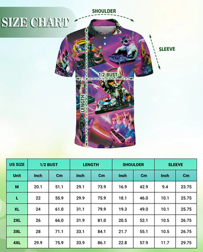 DJ Cat Party Polo Shirt-Neon Music Festival Funny Cat DJ Design | Netecom