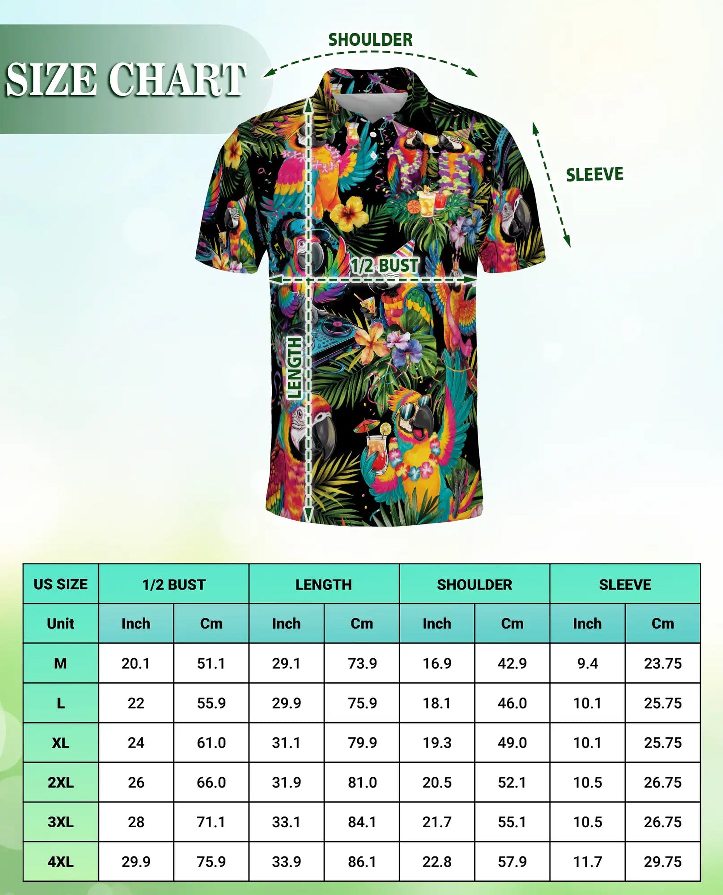 Tropical Party Parrot Polo Shirt Colorful Macaw DJ Hawaiian Design | Netecom