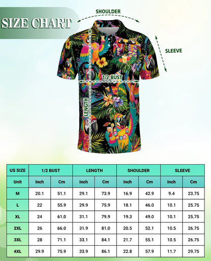 Tropical Party Parrot Polo Shirt Colorful Macaw DJ Hawaiian Design | Netecom