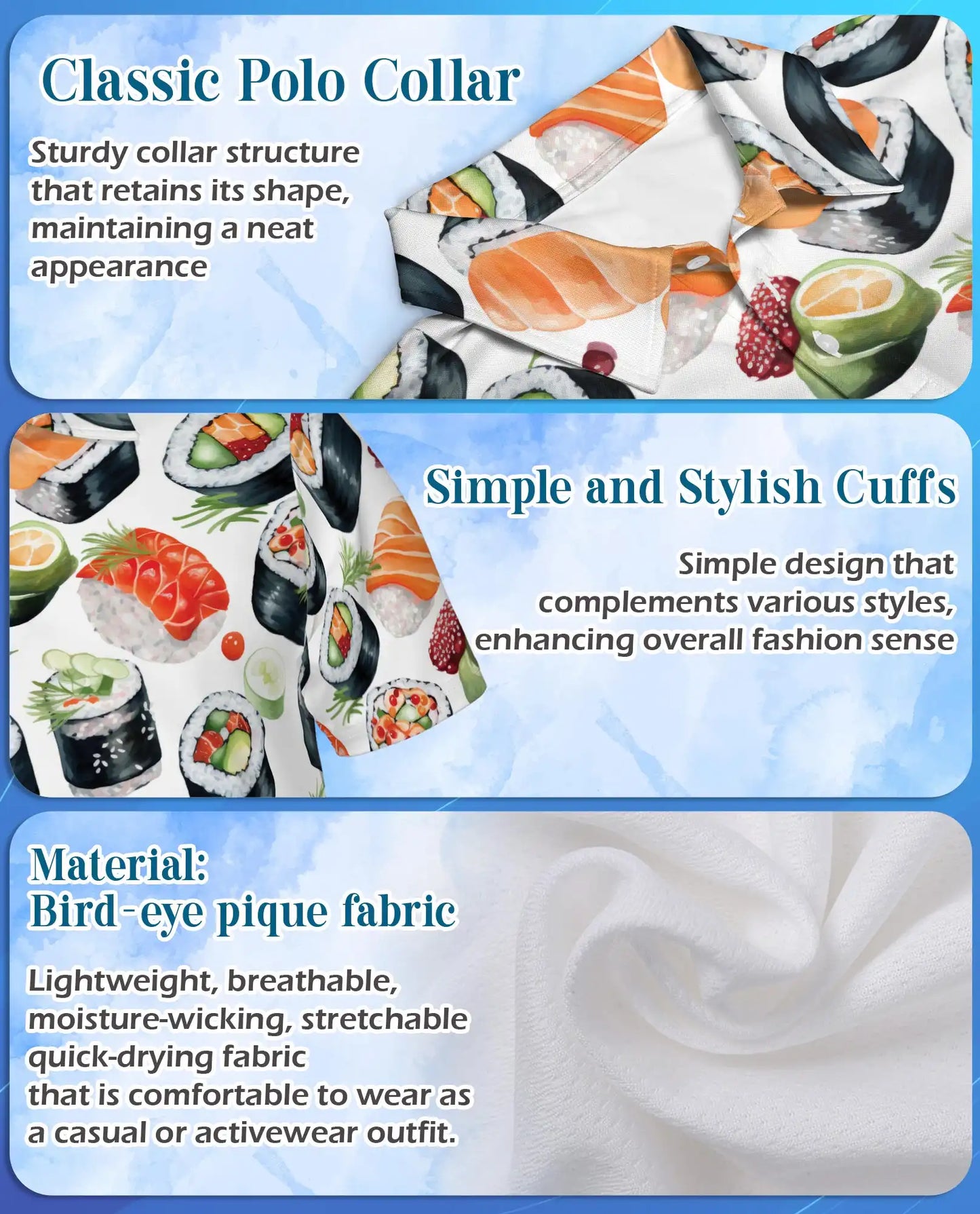 Sushi Roll Polo Shirt for Men – Japanese Food Style | Netecom