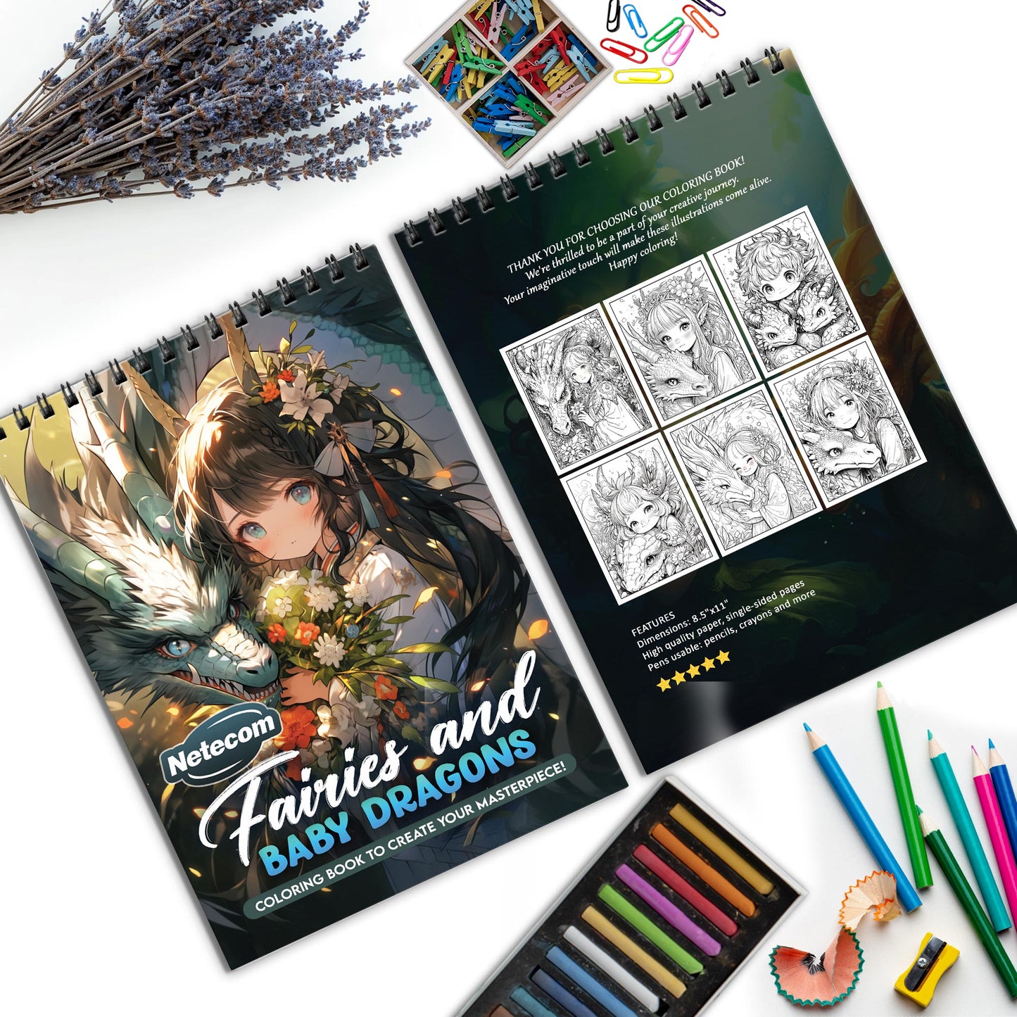 Fairies and Baby Dragons Spiral Bound Coloring Book, Whimsical Fairies and Baby Dragons for a Magical Art Journey, Perfect for Fans of Fantasy and Enchantment