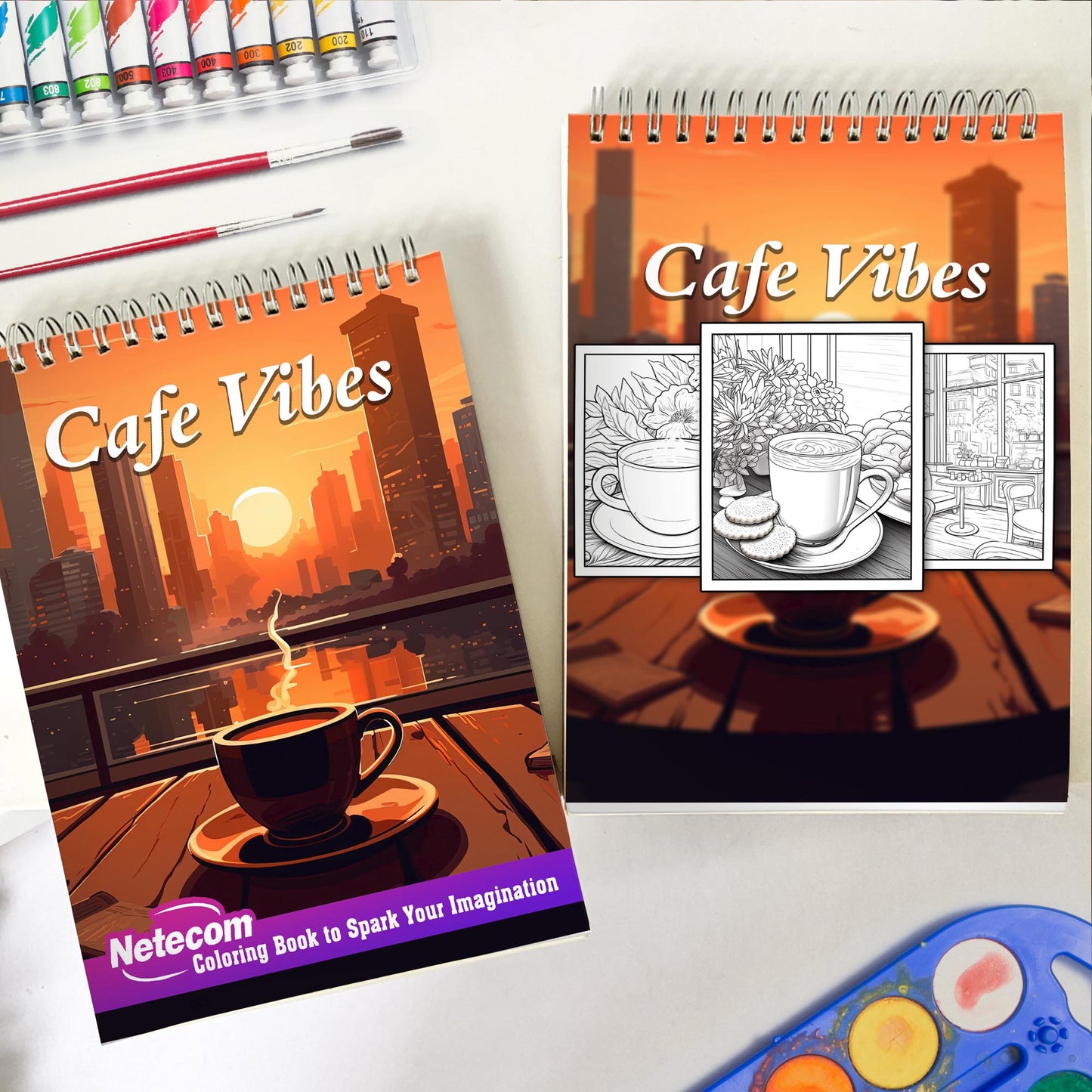 Cafe Vibes Spiral Bound Coloring Book, Indulge in 30 Cozy Cafe Illustrations for a Tranquil Coloring Experience and Inspirational Vibes