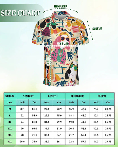 Retro Summer Stylish Dogs Beach Party Polo Shirt for Men | Netecom
