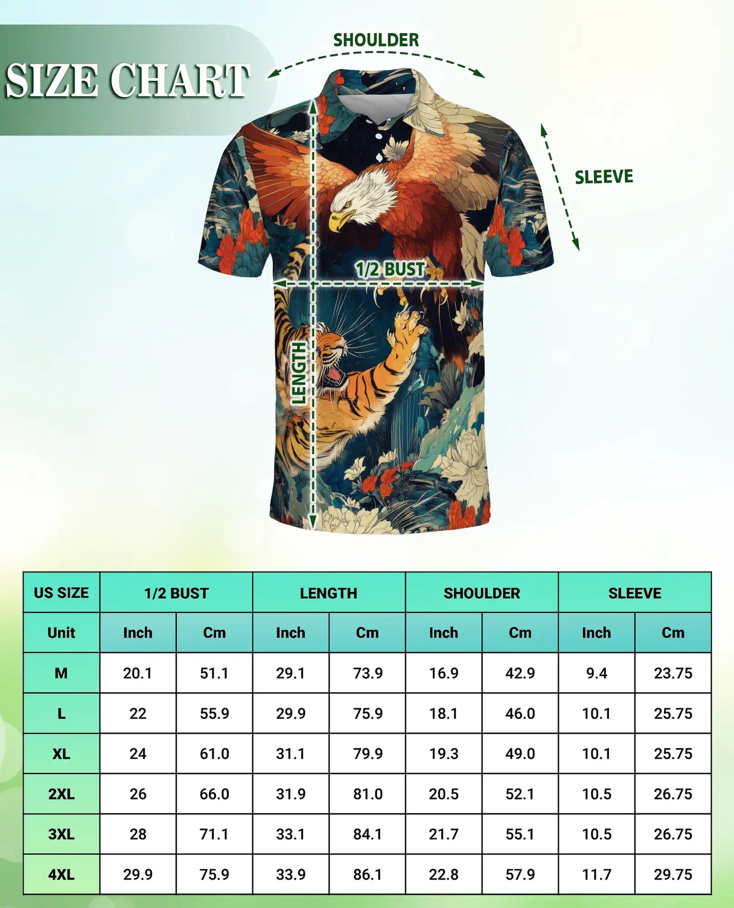 Eagle Tiger 3D Polo Shirt for Men – Fierce Wildlife Predator Style | Netecom