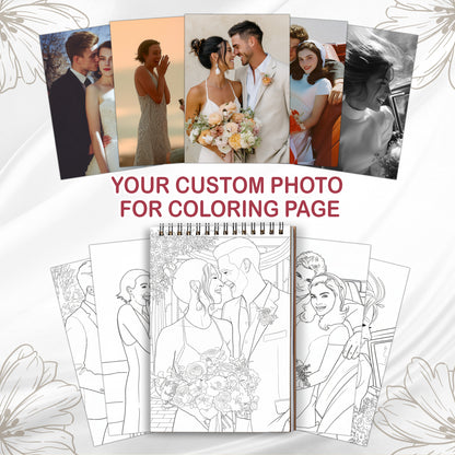 Personalized Wedding Memory Coloring Book for Adults – Custom Coloring Pages from Your Wedding Photos , 12–48 Pages, Memory Keepsake Gift, Premium Wooden Cover, Spiral Binding