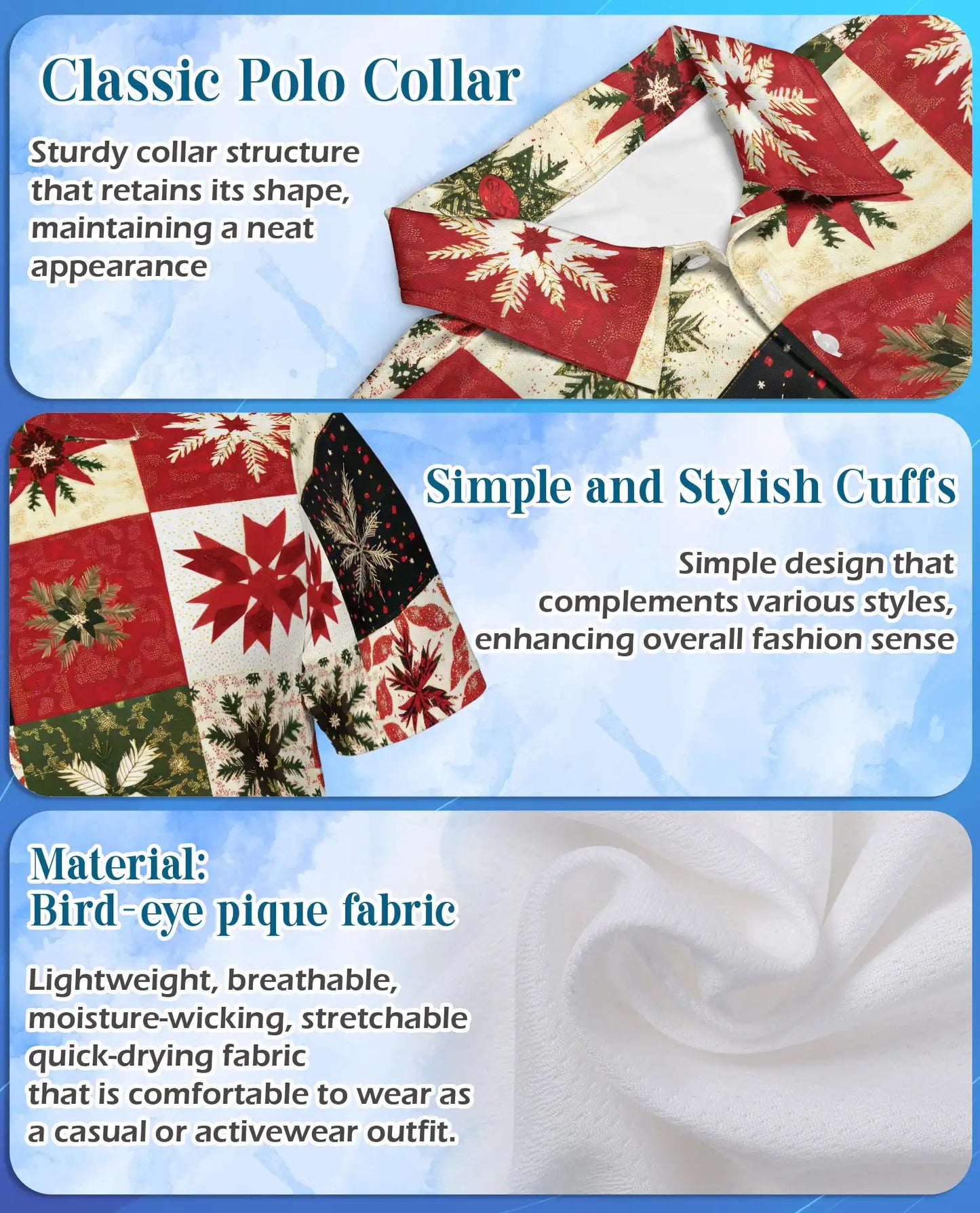 Christmas Quilt Polo Shirt – Festive Snowflake Print | Netecom