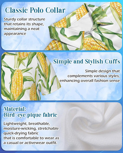 Corn Polo Shirt - Sweet Corn Farm Harvest Botanical Design | Netecom