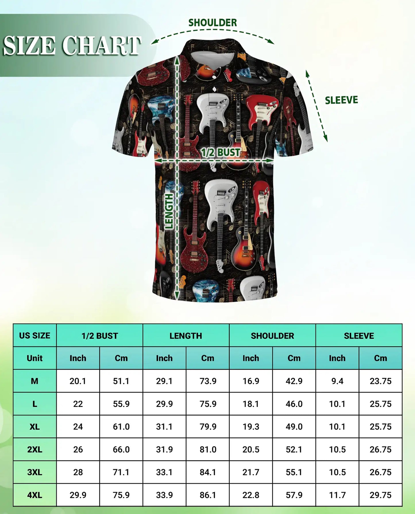 Electric Guitar Hawaiian Polo Shirt | Rock Music Guitar Pattern Shirt | Netecom