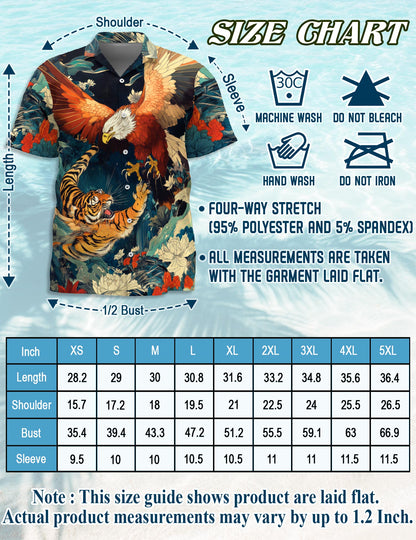 Netecom Eagle and Tiger Battle Hawaiian Shirt for Men Women, Wild Animal Button Down Summer Beach Short Sleeve Shirts