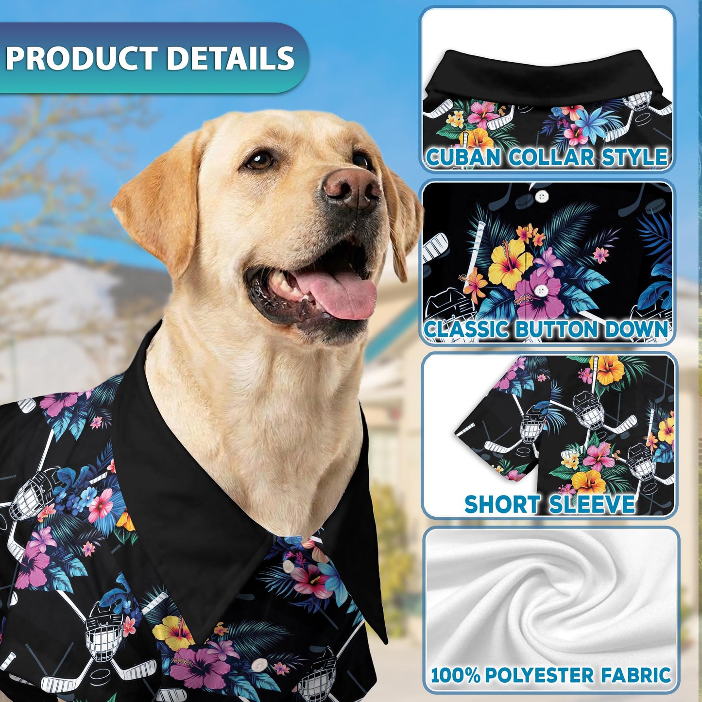 Netecom Matching Tropical Hockey Aloha Hawaiian Shirt for Dog and Owner, Aloha Summer Shirt, Sports Hockey Print Outfit for Pet and Human, Beach Vacation Casual Wear