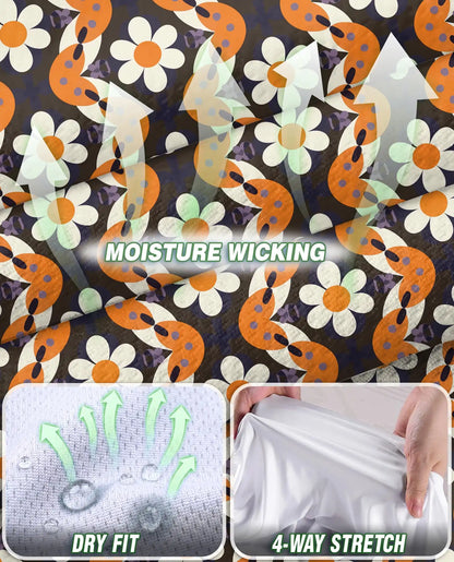 Orange Daisy Wave Pattern Sleeveless Polo Shirt for Women | Netecom