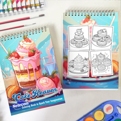 Cake Heaven Spiral Bound Coloring Book, Embark on a Sweet Journey with 30 Serene Coloring Pages, Finding Therapeutic Release and a Sense of Dessert Wonder