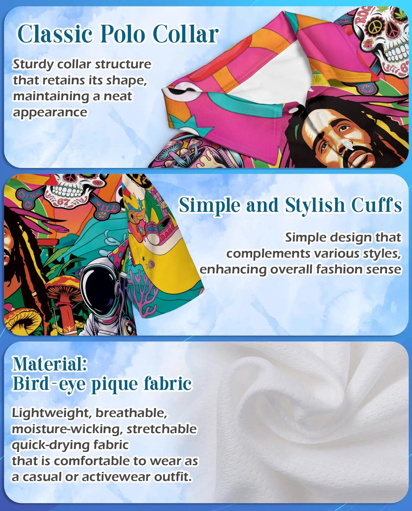 Psychedelic Music Polo Shirt - Retro Hippie Festival Style | Netecom