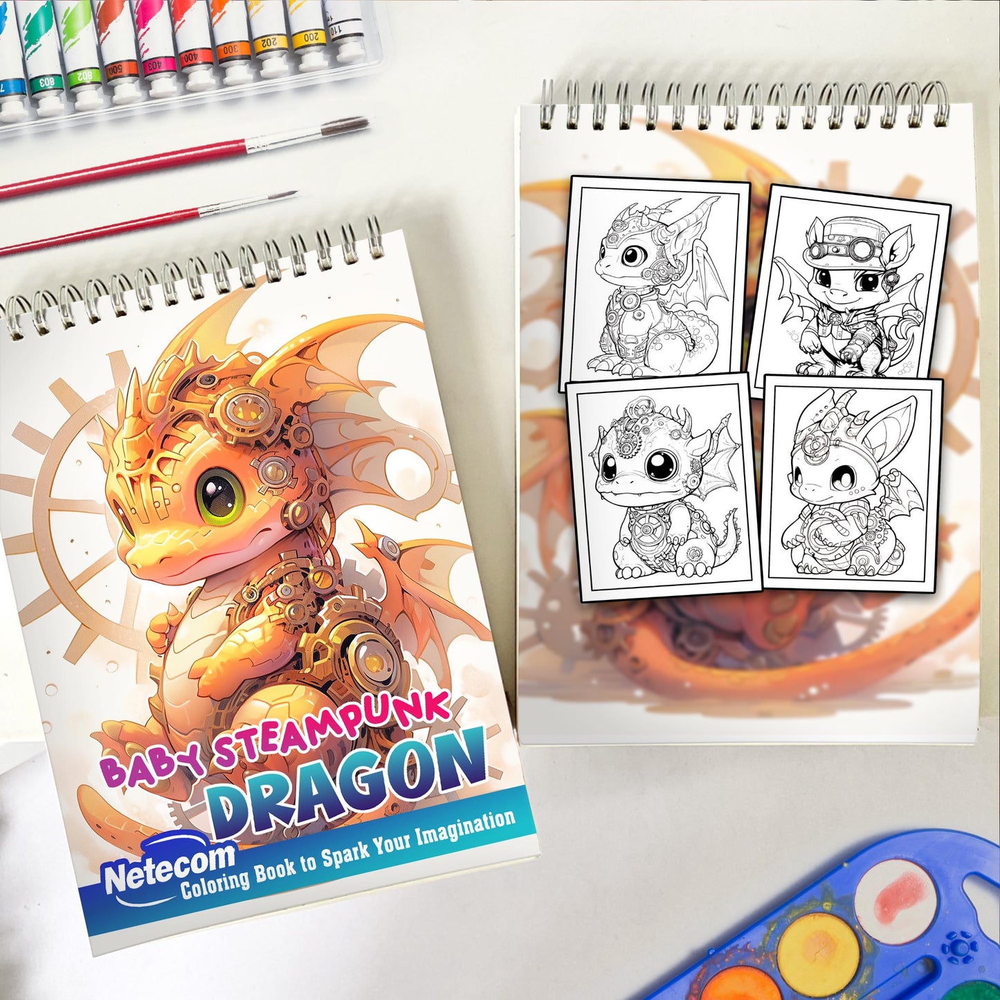 Baby Steampunk Dragon Spiral Bound Coloring Book, Unleash Your Creativity with 30 Whimsical Coloring Pages of Baby Steampunk Dragons