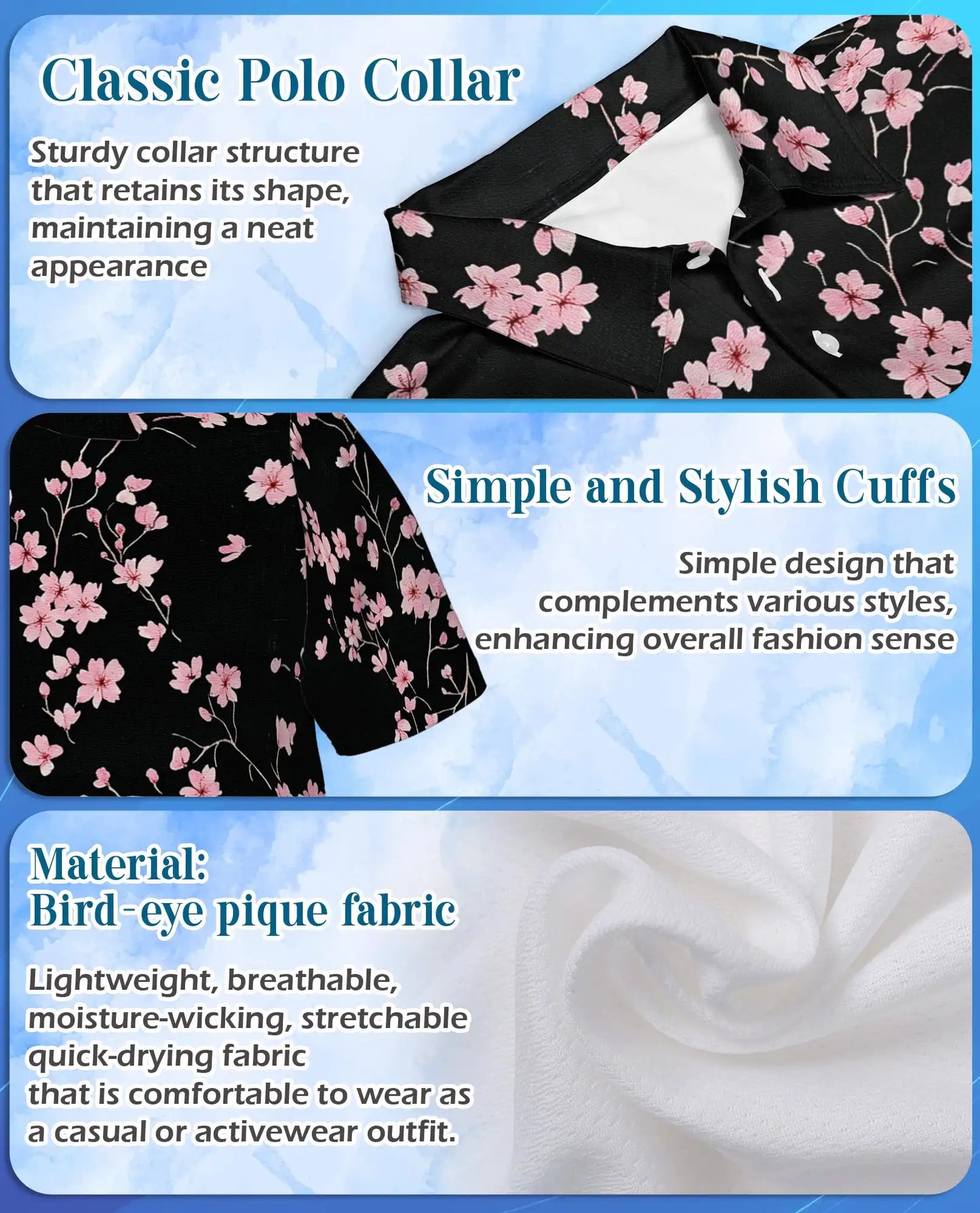 Pink Cherry Blossom Polo Shirt - Elegant Sakura Floral Style | Netecom