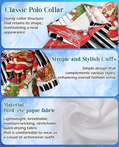 Santa Piano Music 3D Polo Shirt for Men – Christmas Holiday Musician Style | Netecom