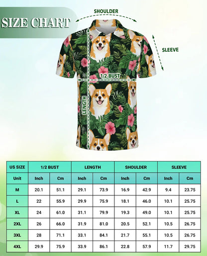 Corgi Tropical 3D Polo Shirt for Men – Cute Dog Floral Style | Netecom