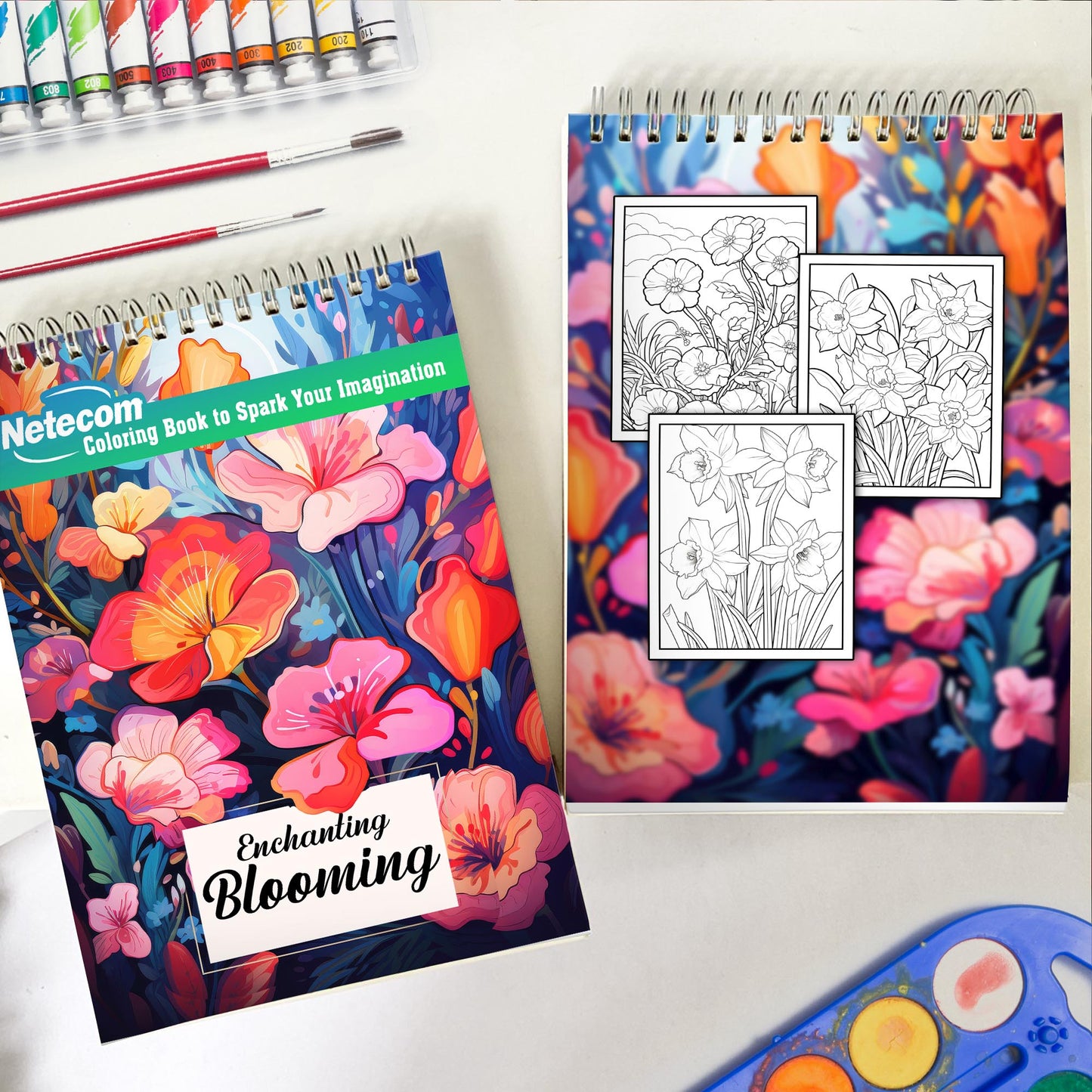 Enchanting Blooming Spiral Bound Coloring Book, Embrace Nature's Beauty with 30 Charming Coloring Pages of Enchanting Flowers