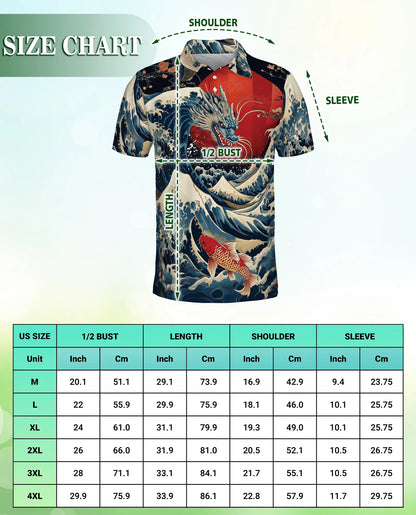 Dragon Wave 3D Polo Shirt for Men – Japanese Koi Ocean Style | Netecom