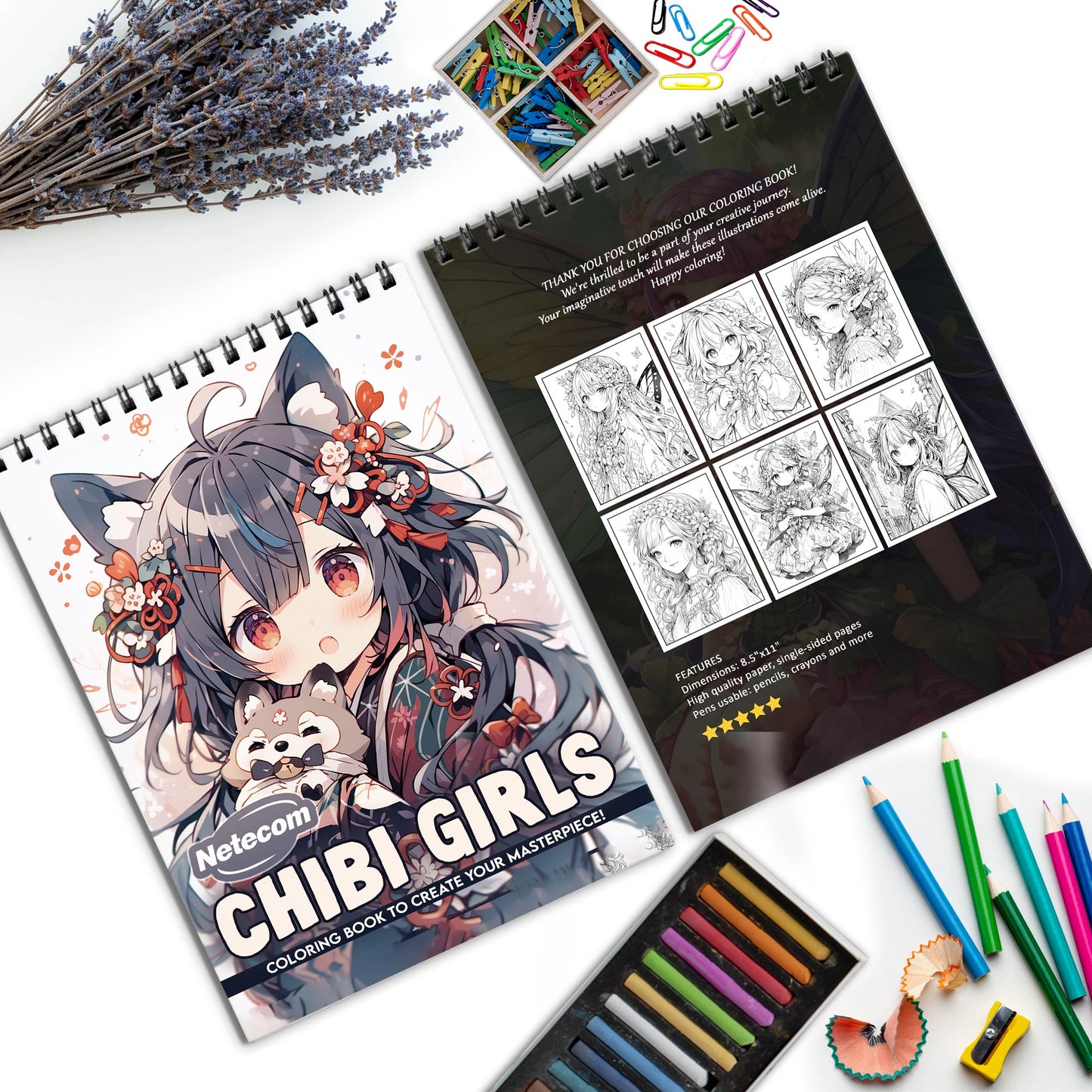 Chibi Girls Spiral Bound Coloring Book, Adorable Chibi Girls in Various Cute Scenes, Ideal for Fans of Anime and Kawaii Artistic Expression