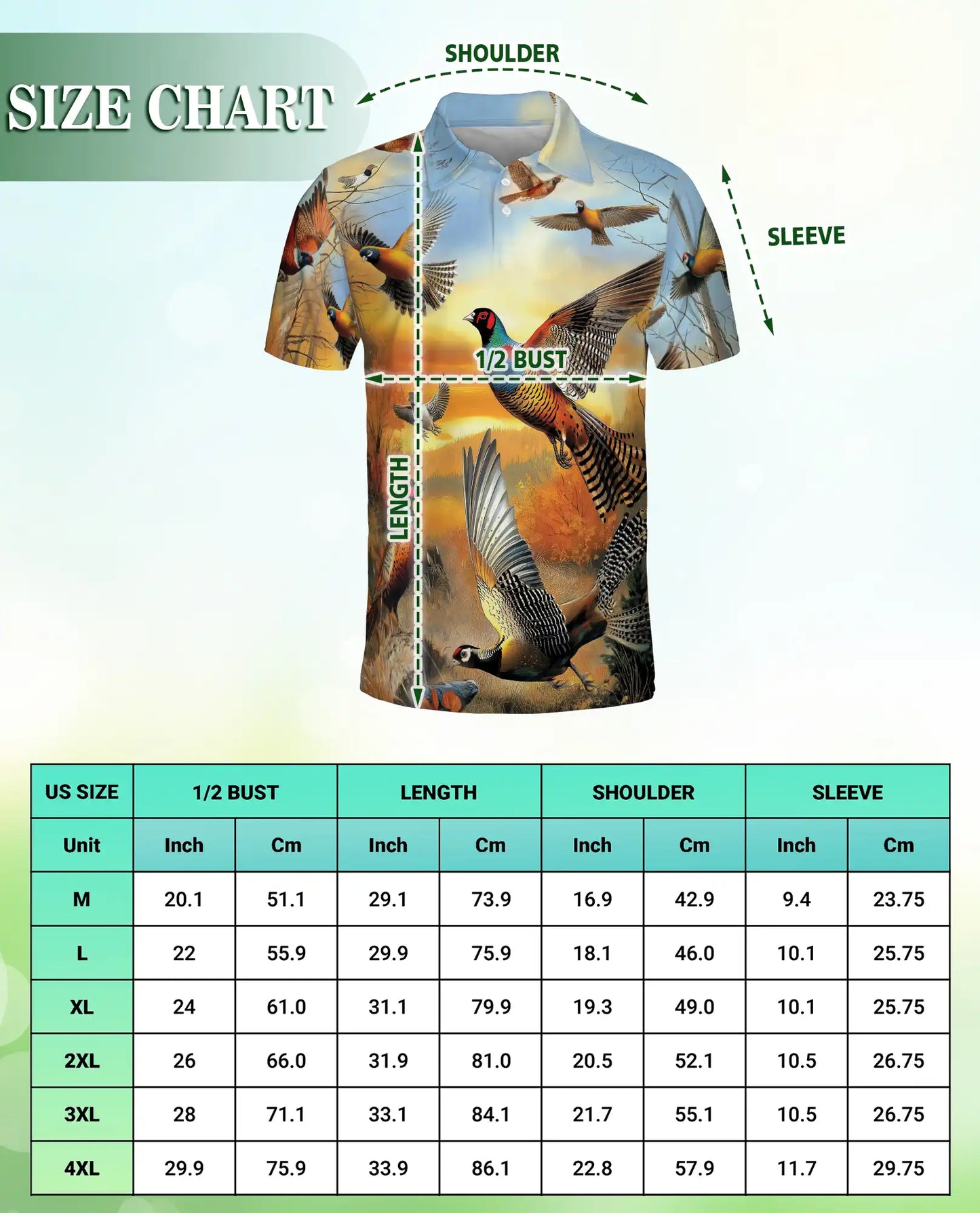 Pheasant Hunting Wildlife 3D Polo Shirt for Men – Rustic Outdoor Nature Style | Netecom