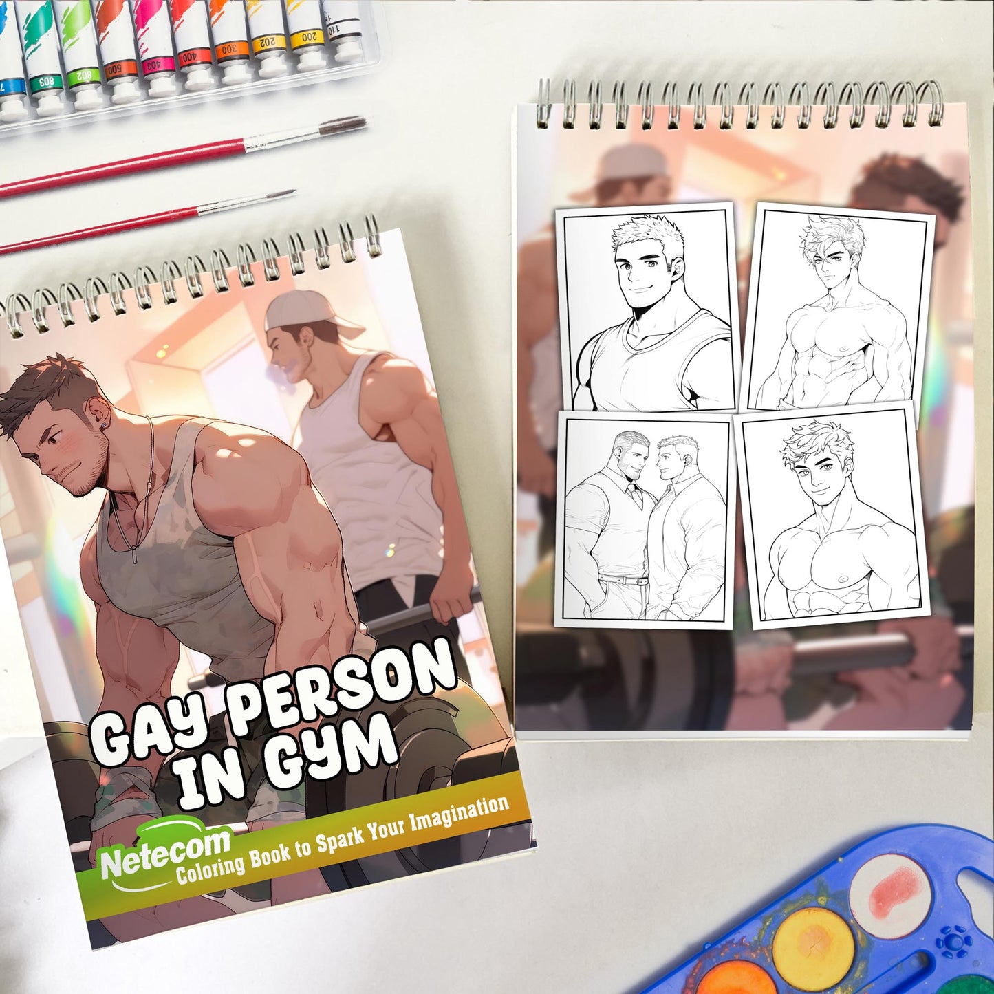 Gay Person In Gym Spiral Bound Coloring Book, Unleash Your Creativity in a Gym Setting with 30 Empowering Pages of LGBTQ+ Gym Scenes.