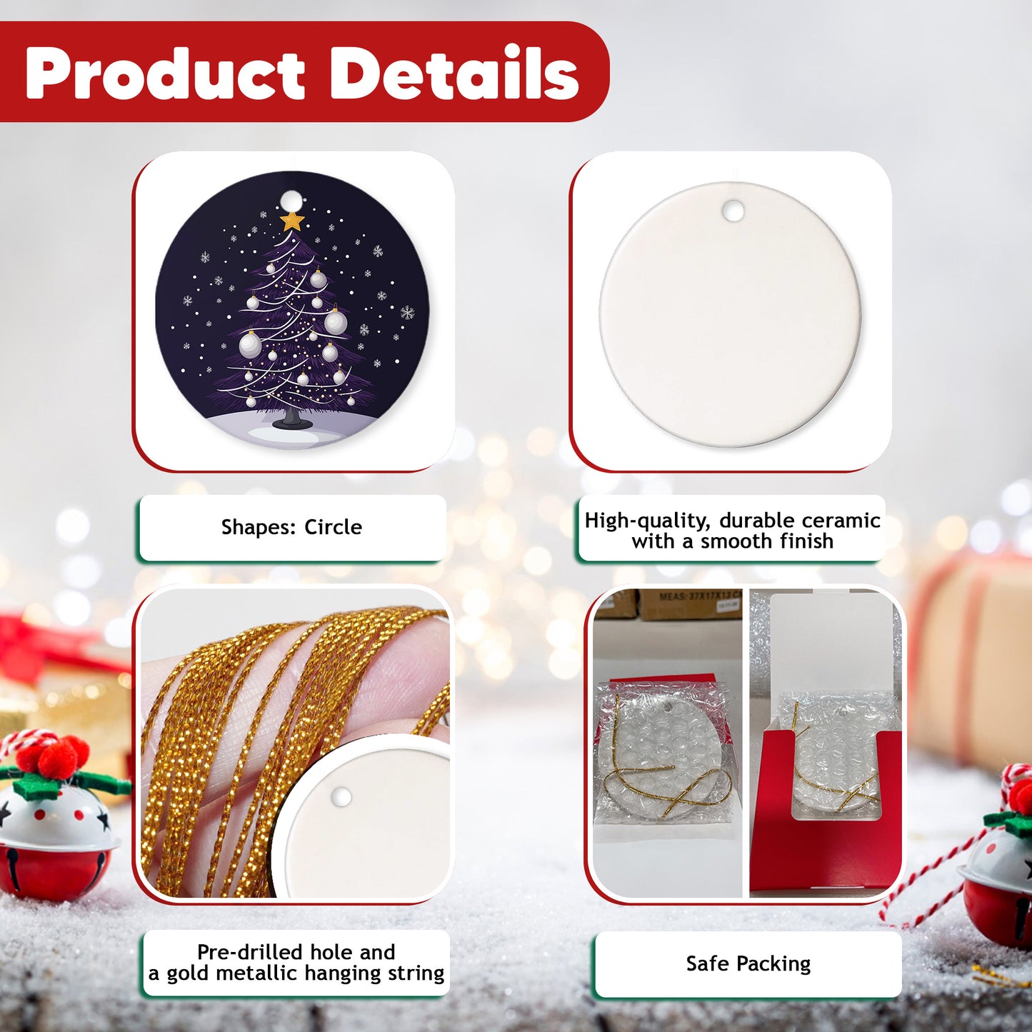 Netecom Elegant Purple Christmas Tree with White Baubles Ornaments, Ceramic Snow Night Scene Keepsake Ornament for Christmas Tree Decorations, Gifts for Holiday, Party, Home Decor