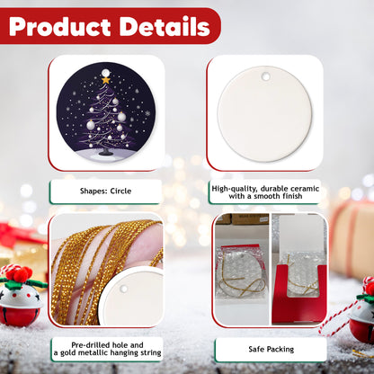 Netecom Elegant Purple Christmas Tree with White Baubles Ornaments, Ceramic Snow Night Scene Keepsake Ornament for Christmas Tree Decorations, Gifts for Holiday, Party, Home Decor