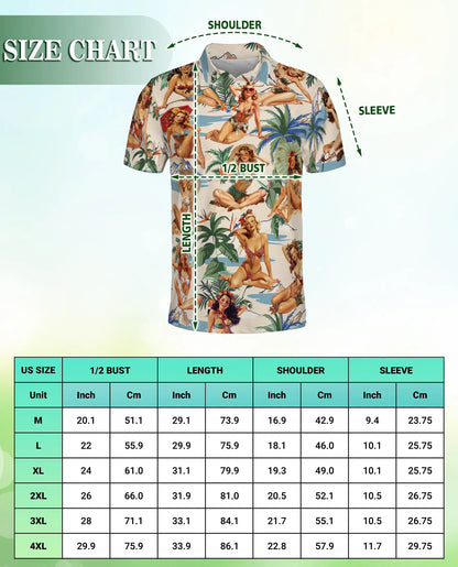 Tropical Pin Up Polo Shirt - Vintage Beach Babe Style | Netecom