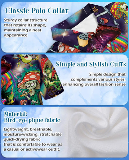 Frog Mushroom Polo Shirt for Men – Colorful Trippy Design | Netecom