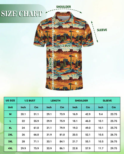 Southwestern Desert Sunset 3D Polo Shirt for Men – Cactus Western Style | Netecom
