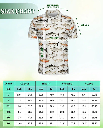 Freshwater Fish Species Polo Shirt for Men- Angler Fish Pattern | Netecom