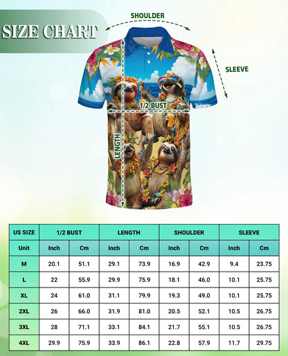 Sloth Beach Party 3D Polo Shirt for Men – Funny Tropical Animal Style | Netecom
