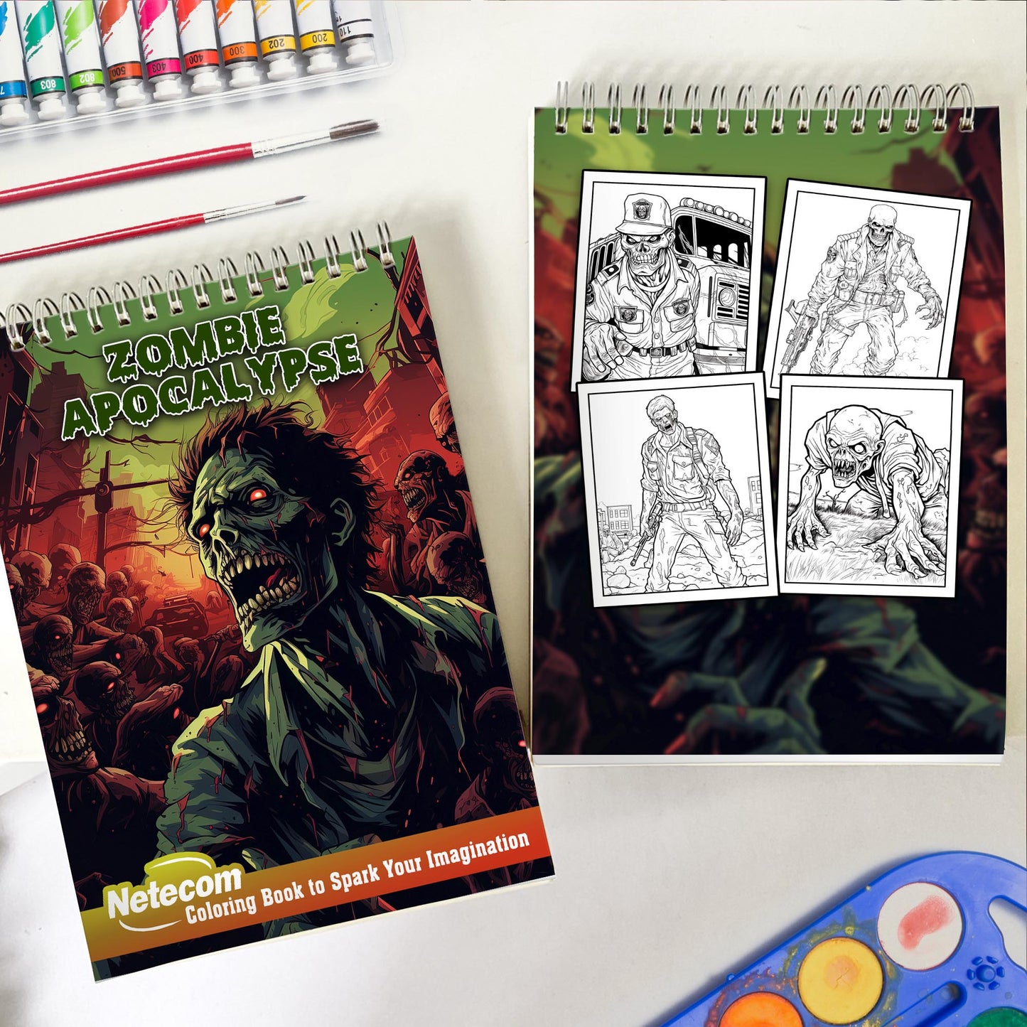 Zombie Apocalypse Spiral Bound Coloring Book, Unleash Your Artistic Talents in the Zombie Apocalypse Journey with 30 Charming Coloring Pages for Coloring Enthusiasts to Embrace the Gruesome and Tense Atmosphere of the Post-Apocalyptic Era