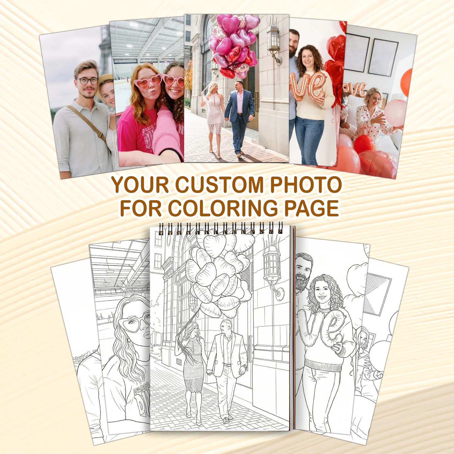 Custom Photo Coloring Book for Couples, Personalized Love Memory Gift