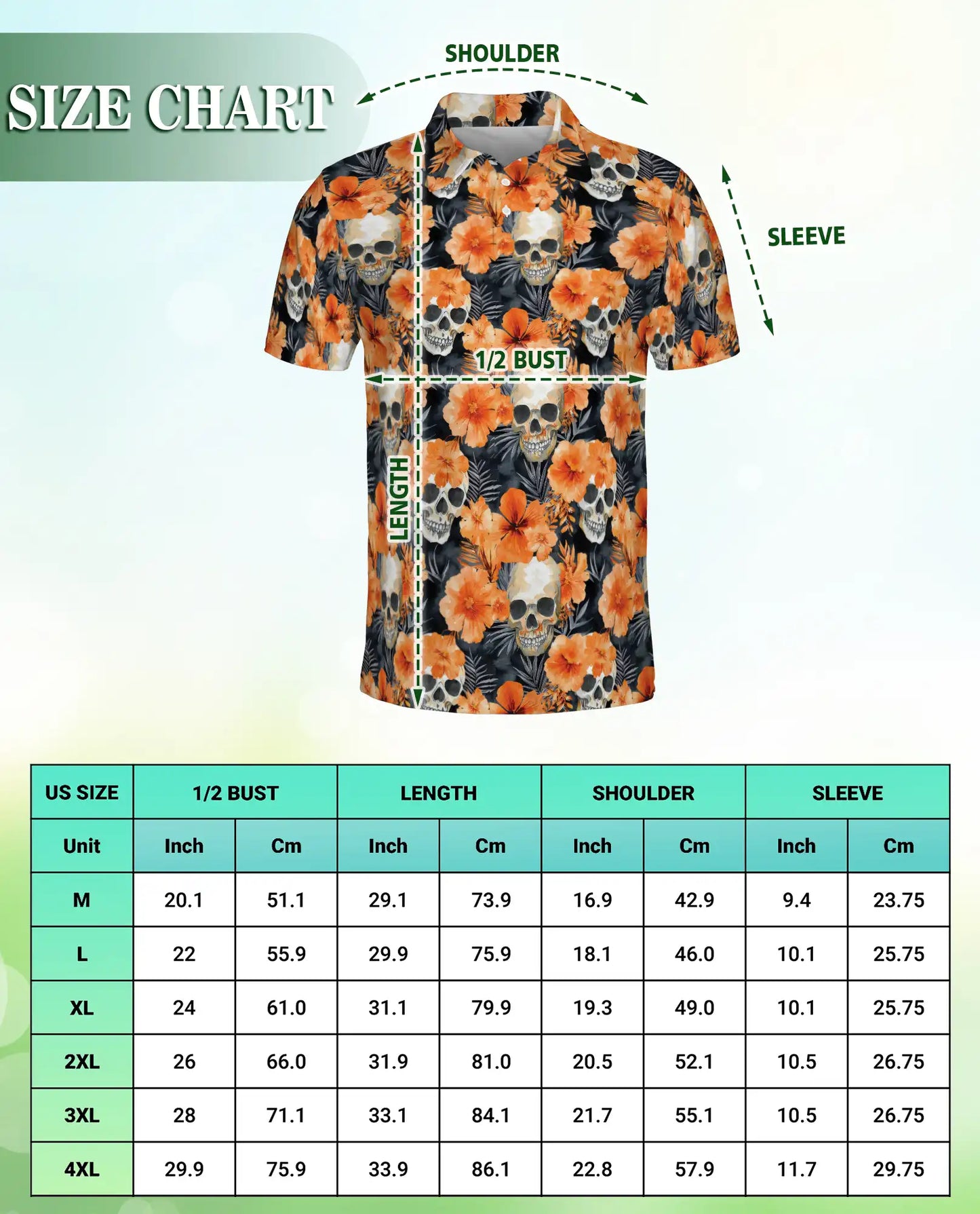 Skull Floral Polo Shirt – Orange Hibiscus Print | Netecom