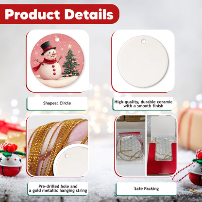 Netecom Elegant Pink Snowman in Snow Christmas Ornament, Ceramic Winter Scene Keepsake Ornament for Xmas Tree Decorations, Gifts for Holiday, Party, Home Decor
