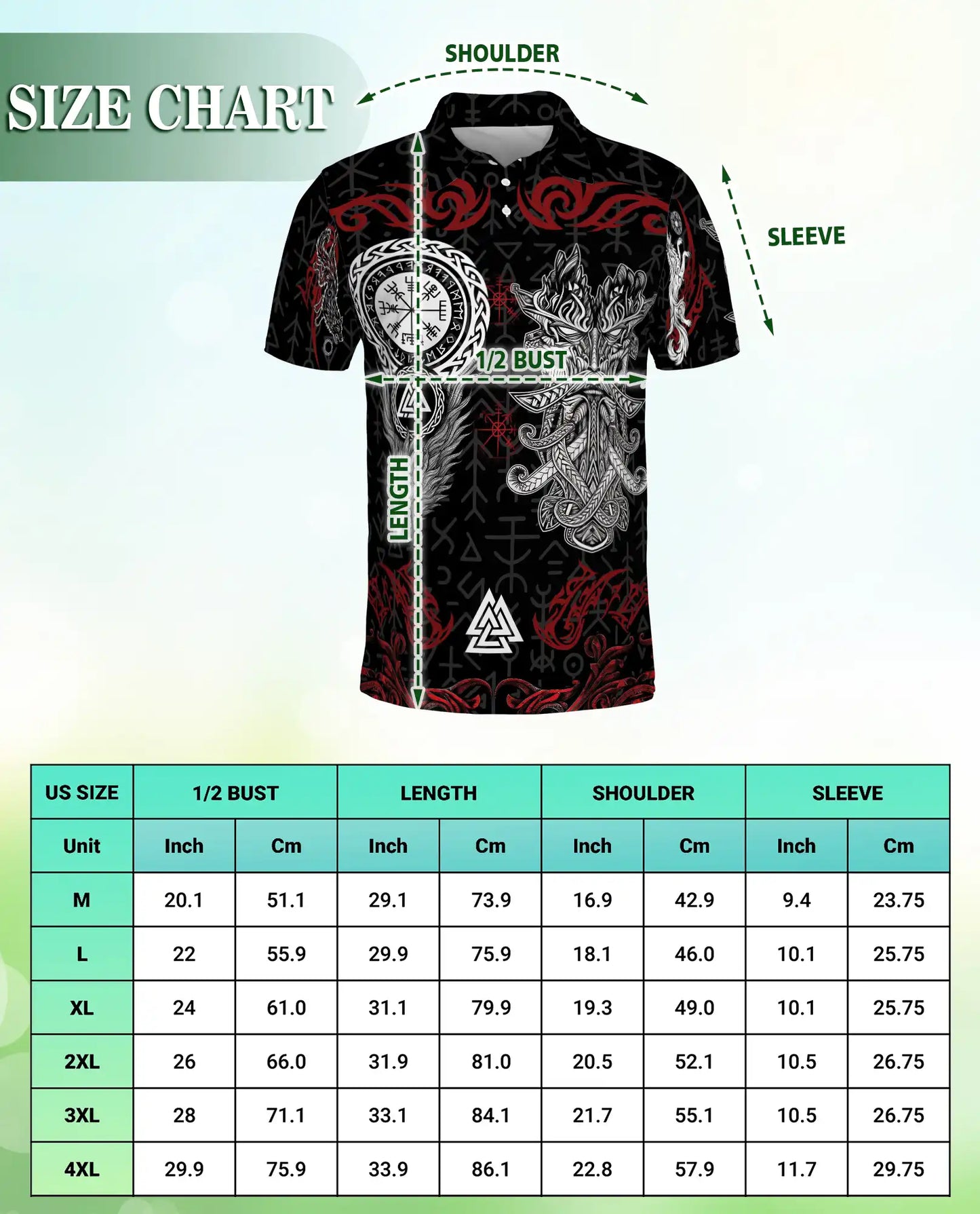 Viking Norse Mythology Polo Shirt-Vegvisir Valknut Rune Warrior Design | Netecom