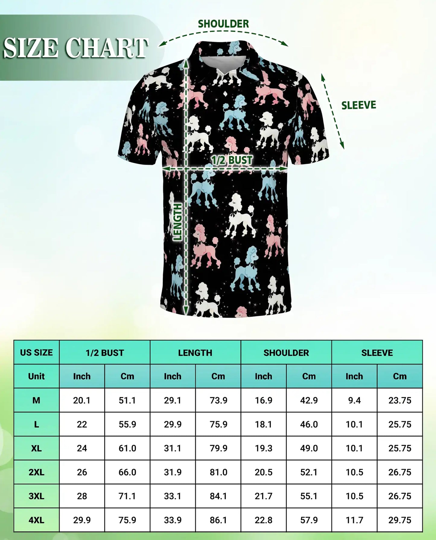Retro Poodle Polo Shirt for Men-Vintage Pink Blue Poodle Dog Pattern Shirt | Netecom