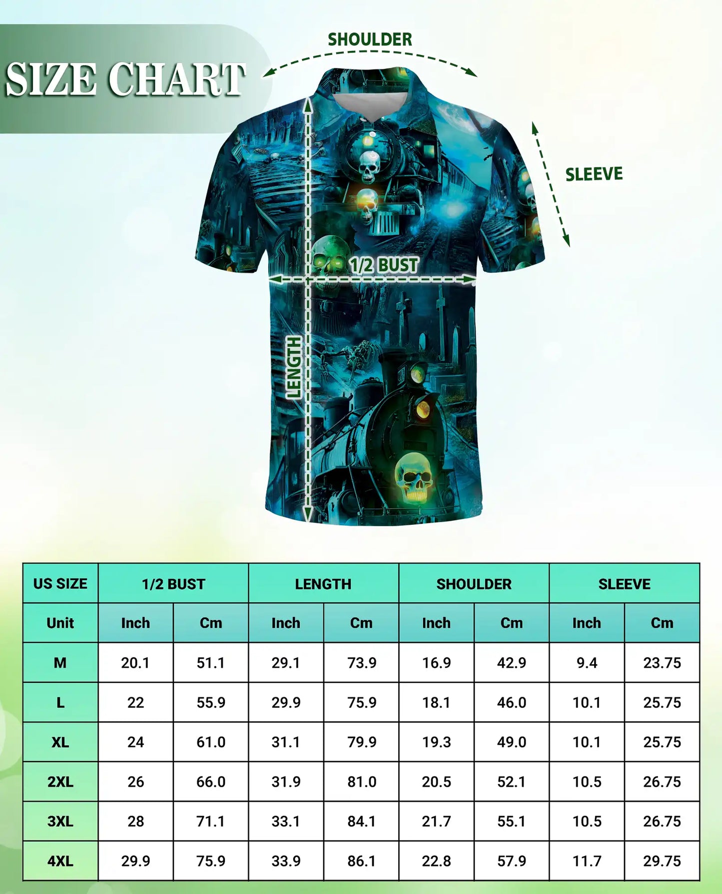 Haunted Ghost Train Skull Hawaiian Polo Shirt for Men-Gothic Horror Shirt | Netecom