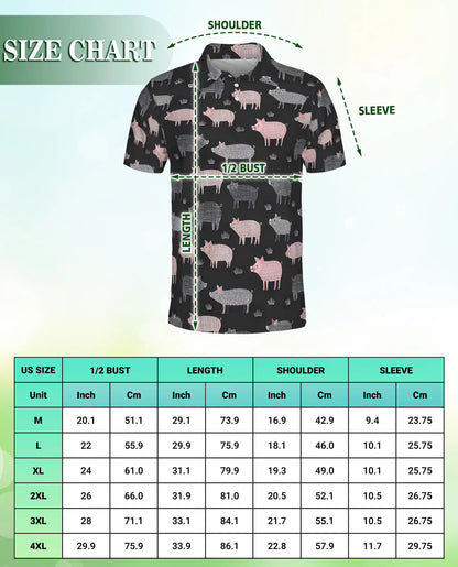 Pig Hawaiian Polo Shirt for Men-Cute Farm Pig Pattern Animal Shirt | Netecom