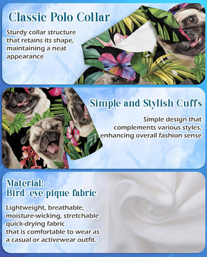 Tropical Pug Dog Polo Shirt - Hawaiian Pet Lover Style | Netecom