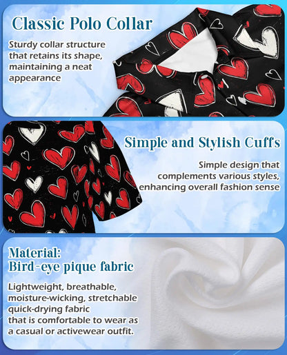Heart Pattern Polo Shirt for Men- Love Heart Print Shirt | Netecom