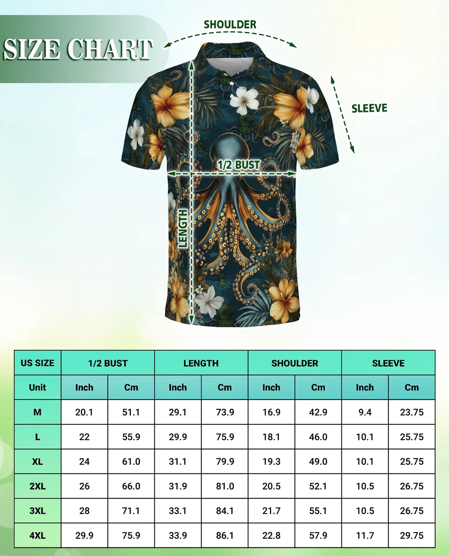 Octopus Polo Shirt for Men-Tropical Ocean Sea Creature Nautical Beach Shirt | Netecom