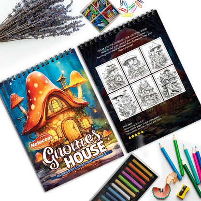 Gnomes House Spiral Bound Coloring Book, Enchanting Gnome Houses for a Whimsical and Charming Art Journey, Perfect for Fans of Fantasy and Garden Scenes