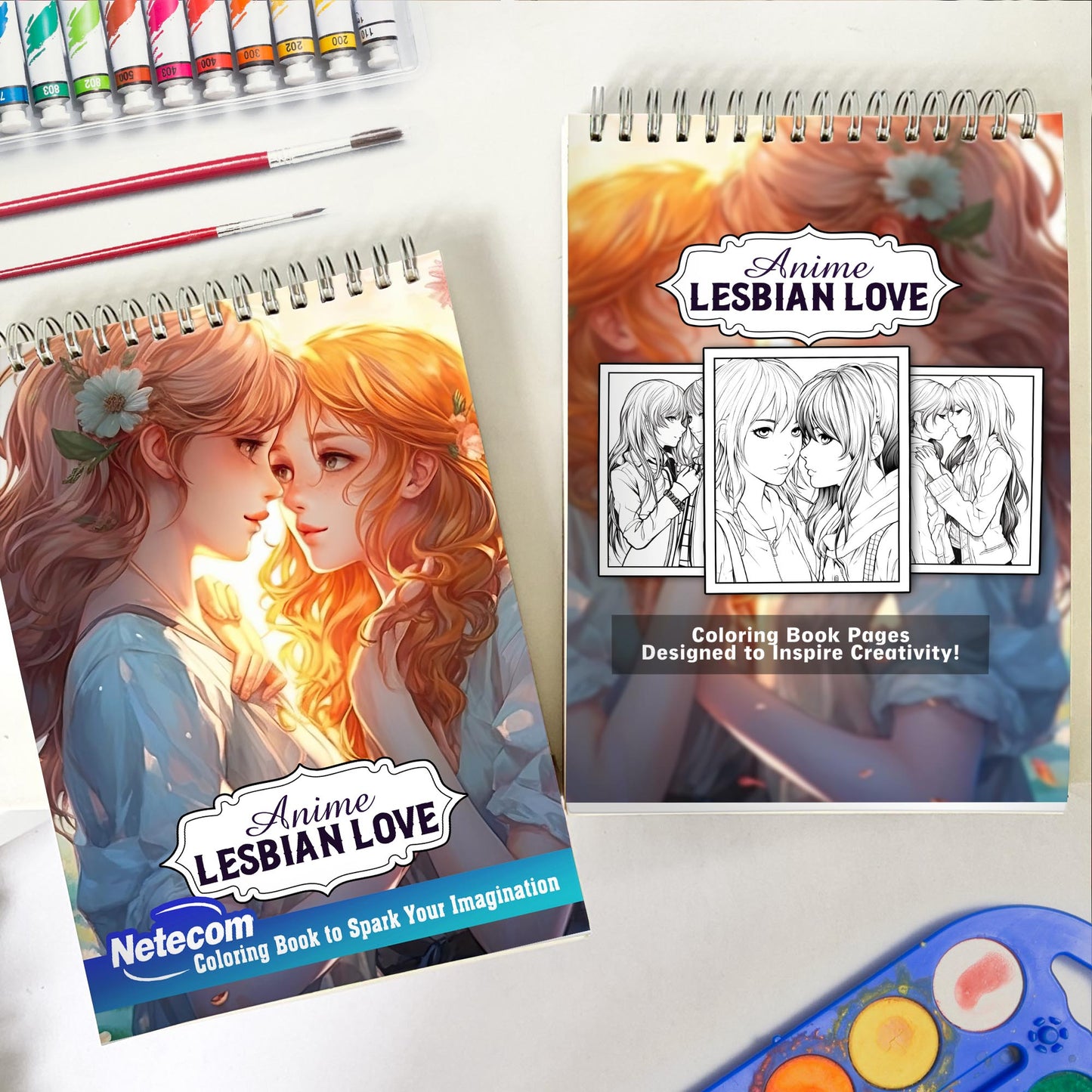 Anime Lesbian Love Spiral Bound Coloring Book, Discover 30 Inspiring Coloring Pages, Reflecting the Power and Beauty of Love in Anime Lesbian Stories